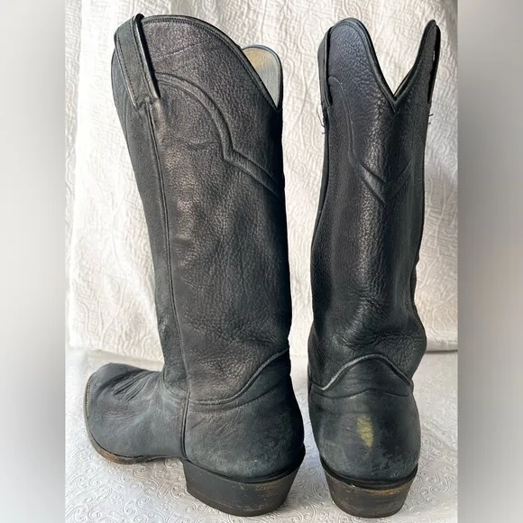 Hondo Vintage Black Cowboy Boots Mens 9.5D Classic Western Soft Pebbled Leather