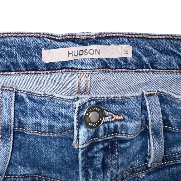 Hudson Rosie Wide Leg Crop Jeans Frayed Hem High Waist Denim Blue Size 26