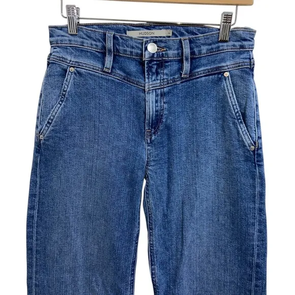 Hudson Rosie Wide Leg Crop Jeans Frayed Hem High Waist Denim Blue Size 26