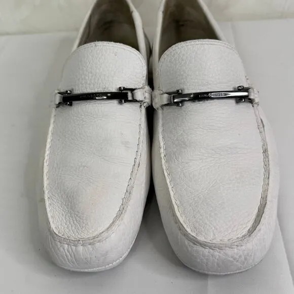Hugo Boss Driving Loafer Shoes Men's White Pebbled Leather Square Toe Size 7