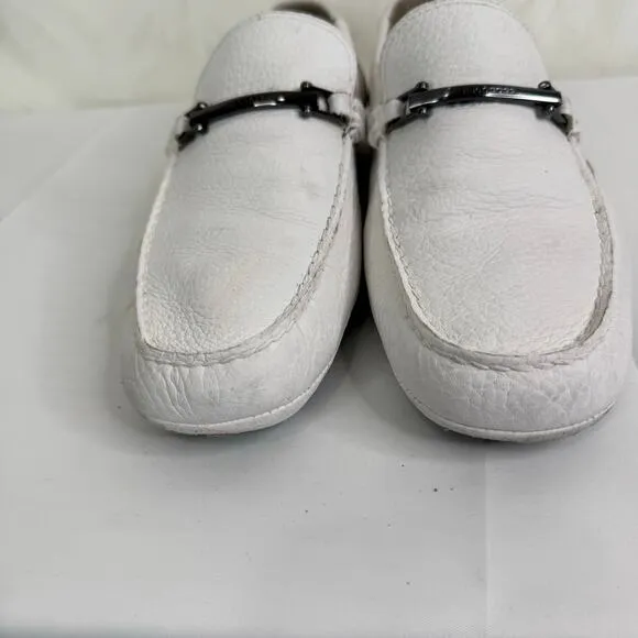 Hugo Boss Driving Loafer Shoes Men's White Pebbled Leather Square Toe Size 7