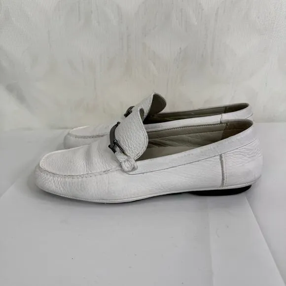 Hugo Boss Driving Loafer Shoes Men's White Pebbled Leather Square Toe Size 7