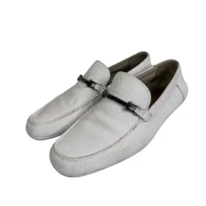 Hugo Boss Driving Loafer Shoes Men's White Pebbled Leather Square Toe Size 7