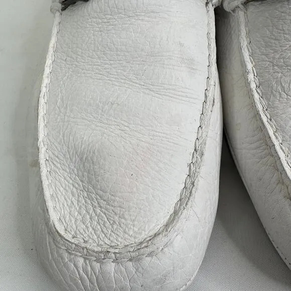 Hugo Boss Driving Loafer Shoes Men's White Pebbled Leather Square Toe Size 7
