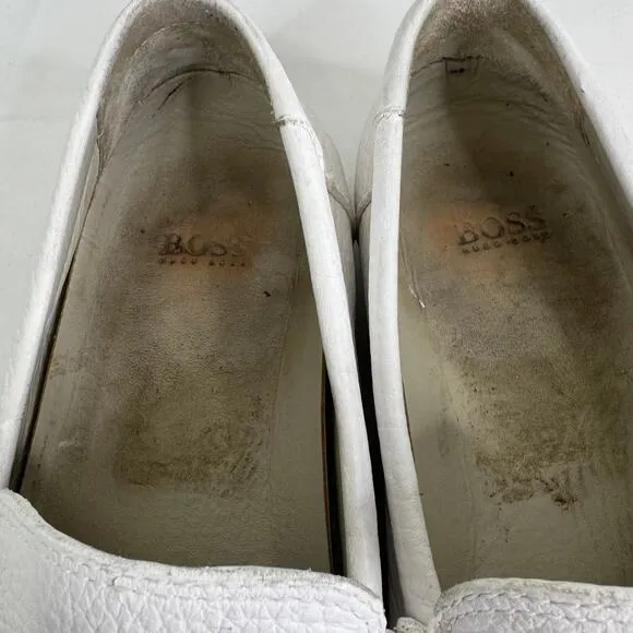 Hugo Boss Driving Loafer Shoes Men's White Pebbled Leather Square Toe Size 7