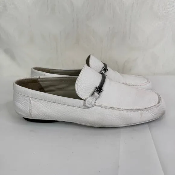 Hugo Boss Driving Loafer Shoes Men's White Pebbled Leather Square Toe Size 7