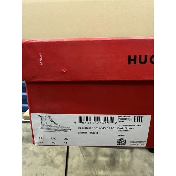 Hugo Boss Mens US 11 EU 44‎ Brown Leather Boot Distrcit Halb it Lace Up NIB