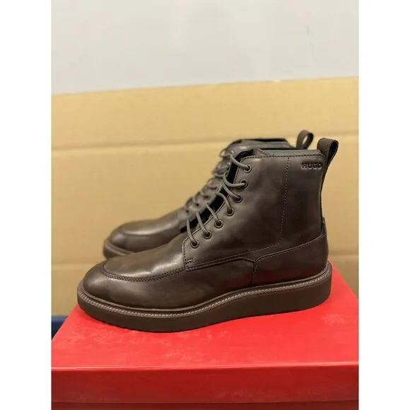 Hugo Boss Mens US 11 EU 44‎ Brown Leather Boot Distrcit Halb it Lace Up NIB