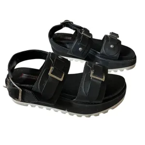 Hunter Original Double Buckle Chunky Platform Leather Sandals Black Size 7