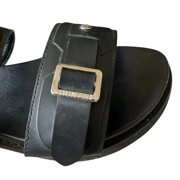 Hunter Original Double Buckle Chunky Platform Leather Sandals Black Size 7