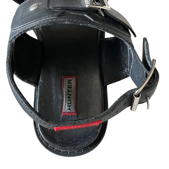 Hunter Original Double Buckle Chunky Platform Leather Sandals Black Size 7