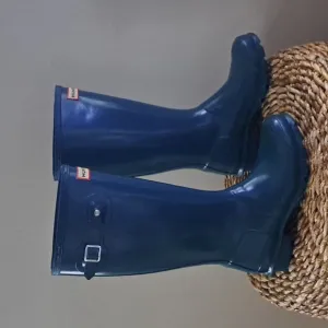 Hunter Youth Classic‎ Original Tall Wellie Rain Pull On Boots Gloss Teal S-B4/G5