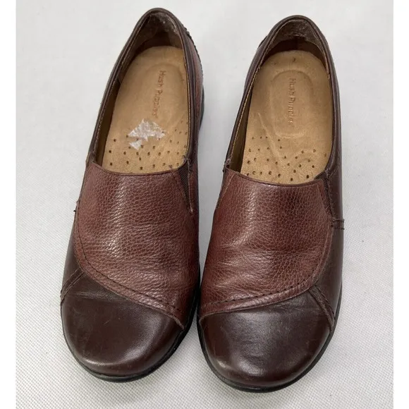 Hush Puppies Womens Size 8M Verse Brown Leather Slip-On Comfort Loafer Shoes