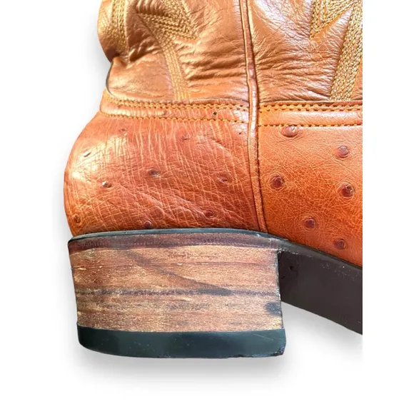 Imlee Cowboy Boots Leather Brown Stitched Ostrich Chinese Size 167/US 9.5/10