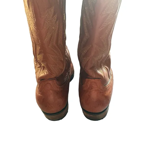 Imlee Cowboy Boots Leather Brown Stitched Ostrich Chinese Size 167/US 9.5/10