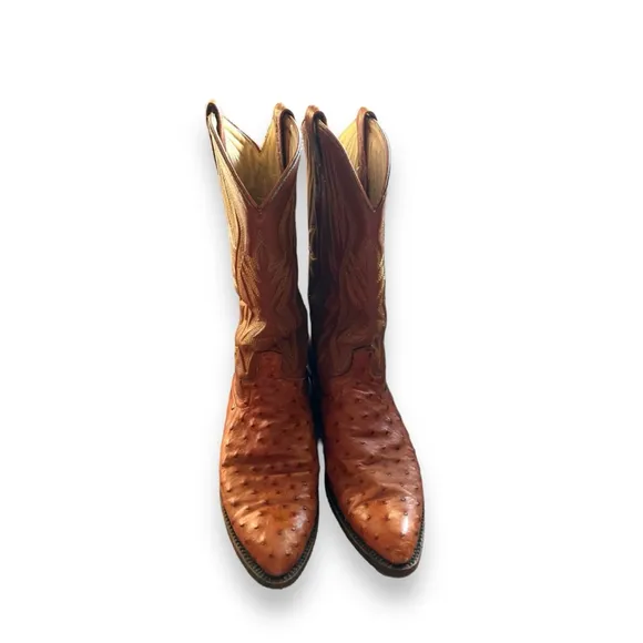 Imlee Cowboy Boots Leather Brown Stitched Ostrich Chinese Size 167/US 9.5/10