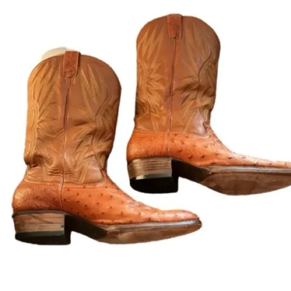 Imlee Cowboy Boots Leather Brown Stitched Ostrich Chinese Size 167/US 9.5/10