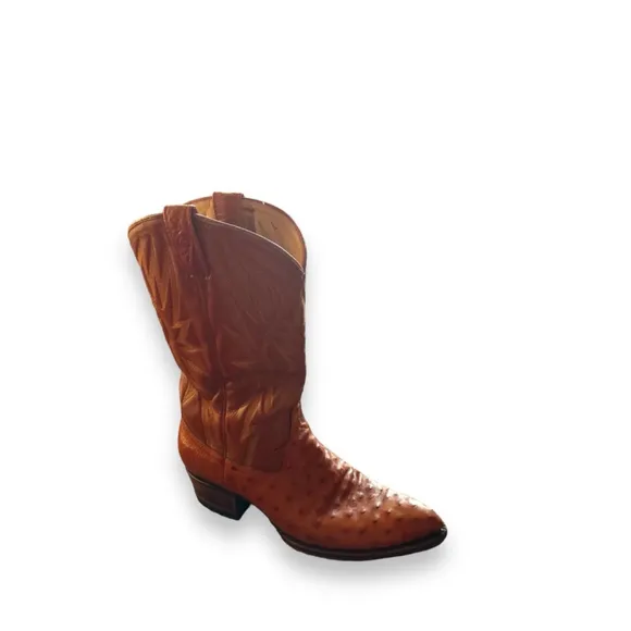 Imlee Cowboy Boots Leather Brown Stitched Ostrich Chinese Size 167/US 9.5/10