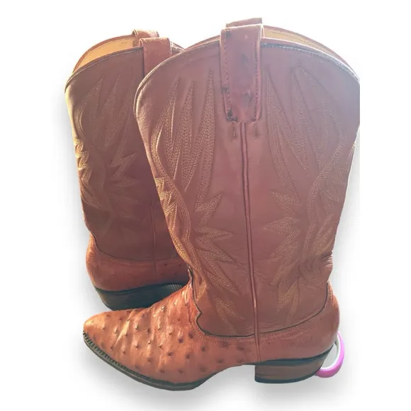 Imlee Cowboy Boots Leather Brown Stitched Ostrich Chinese Size 167/US 9.5/10