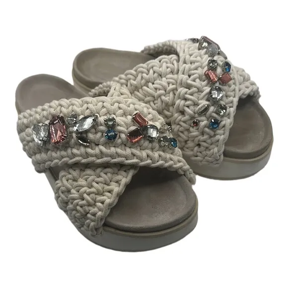Inuikii Anthropologie Sz 11 Women's Sandals with Gem Embellishments - Cream