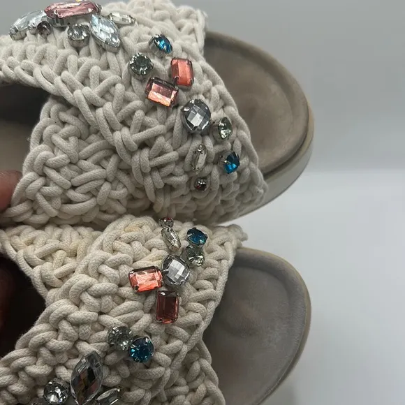 Inuikii Anthropologie Sz 11 Women's Sandals with Gem Embellishments - Cream