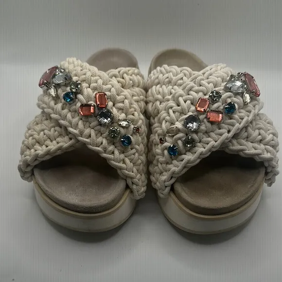 Inuikii Anthropologie Sz 11 Women's Sandals with Gem Embellishments - Cream
