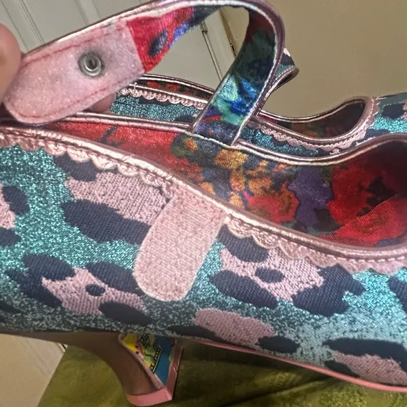Irregular Choice Pink and Blue Heels with Unique Design &amp; Foot-sole.