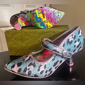 Irregular Choice Pink and Blue Heels with Unique Design &amp; Foot-sole.