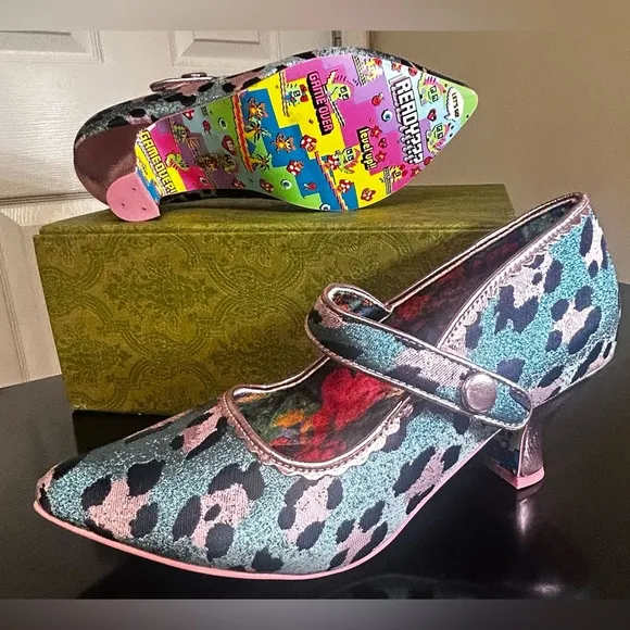 Irregular Choice Pink and Blue Heels with Unique Design &amp; Foot-sole.