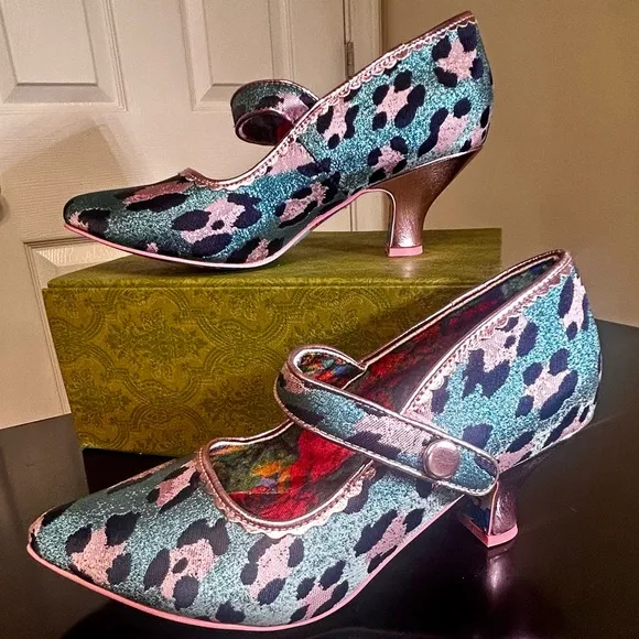 Irregular Choice Pink and Blue Heels with Unique Design &amp; Foot-sole.