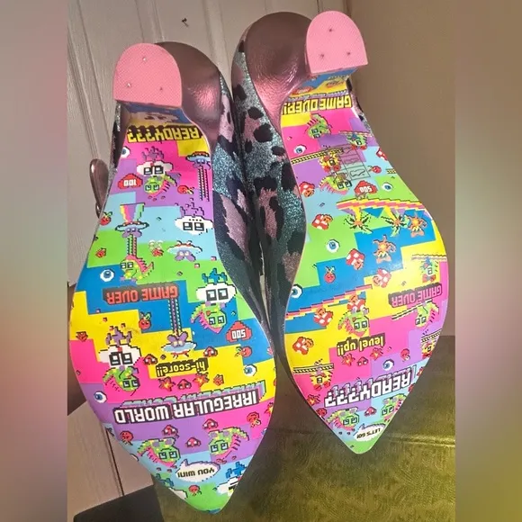 Irregular Choice Pink and Blue Heels with Unique Design &amp; Foot-sole.