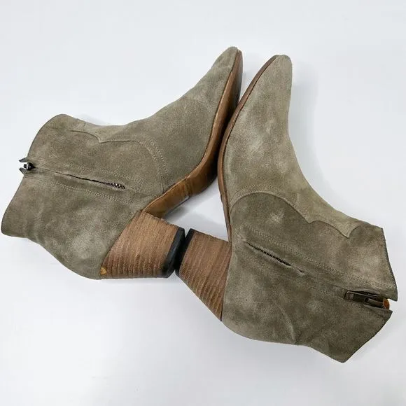 Isabel Marant Suede Dicker Dacken Booties Ankle Boot Olive Size 37/6.5 Western‎