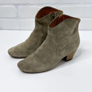 Isabel Marant Suede Dicker Dacken Booties Ankle Boot Olive Size 37/6.5 Western‎