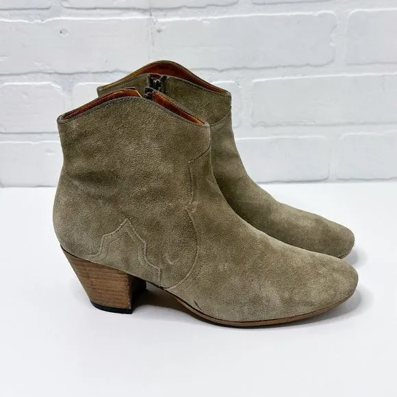 Isabel Marant Suede Dicker Dacken Booties Ankle Boot Olive Size 37/6.5 Western‎