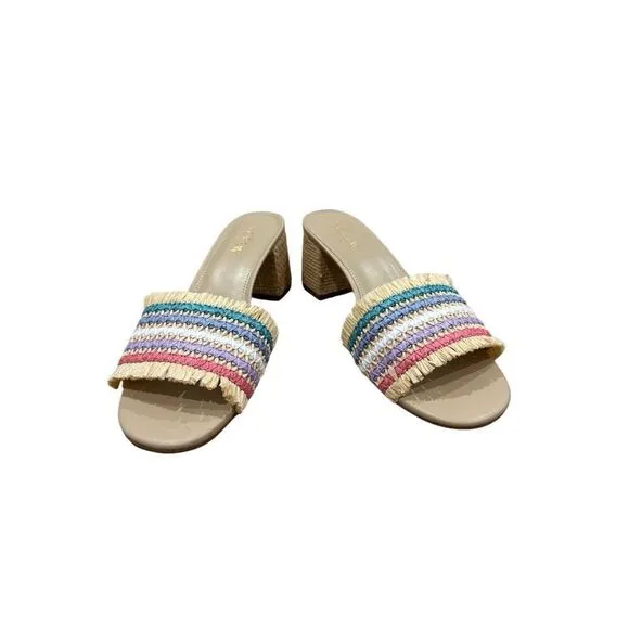J. Crew Factory Woven Mule Sandals Rainbow Rattan Size 8