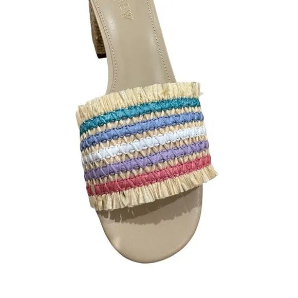 J. Crew Factory Woven Mule Sandals Rainbow Rattan Size 8