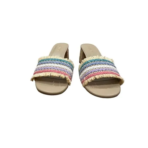 J. Crew Factory Woven Mule Sandals Rainbow Rattan Size 8