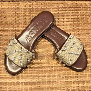 J. Crew Georgina woven faux raffia sandals with pearls 7.5 NWOB