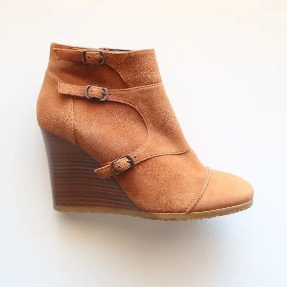 J. Crew Greer Tan / Brown Suede Wedge Round Toe Ankle Boots / Booties Size 8