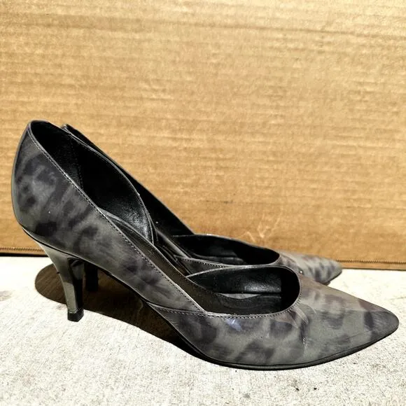 J. Crew Pump Shoes Valentina High Heel Pointed Toe Leopard Print Gray Size 6.5