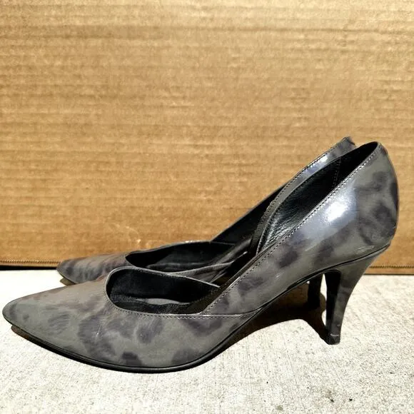 J. Crew Pump Shoes Valentina High Heel Pointed Toe Leopard Print Gray Size 6.5