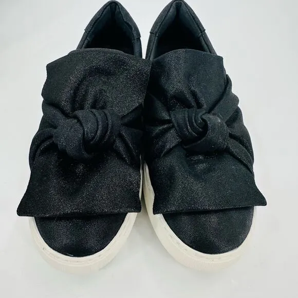 J Slides AUDRA Bow Top Sneaker Slip On Platform Black Leather Size 6.5 Chunky