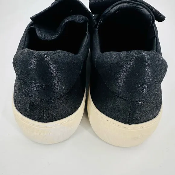 J Slides AUDRA Bow Top Sneaker Slip On Platform Black Leather Size 6.5 Chunky
