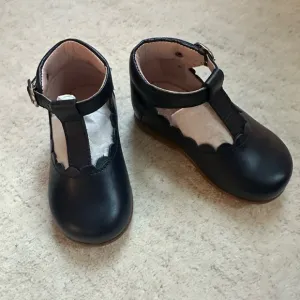 Jacadi Navy Leather Scalloped Mary Janes Toddler Girl Size 20