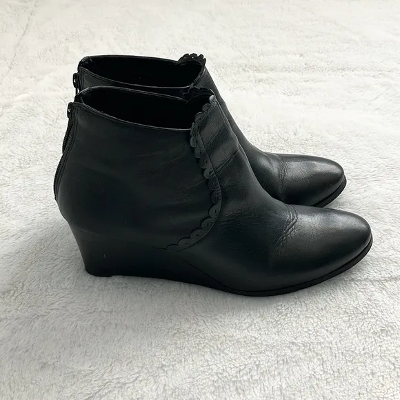 Jack Rogers Black Leather Emery Wedge Ankle Boots