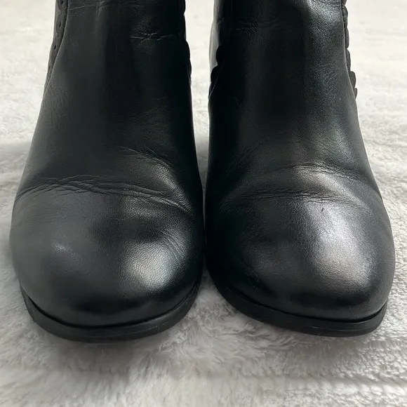 Jack Rogers Black Leather Emery Wedge Ankle Boots