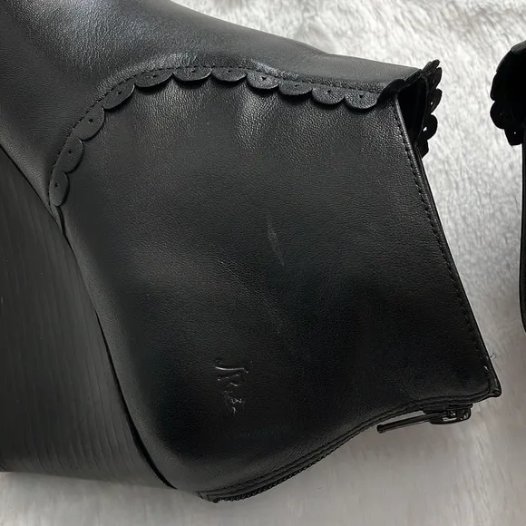 Jack Rogers Black Leather Emery Wedge Ankle Boots