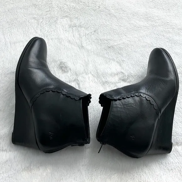 Jack Rogers Black Leather Emery Wedge Ankle Boots