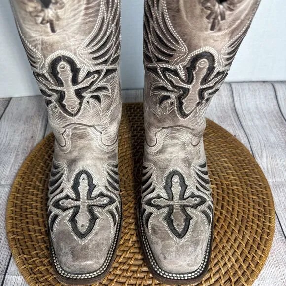 J.B. Dillon Reserve Women’s Western Boots 8B Tan Distressed Leather Cross