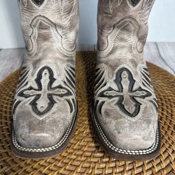 J.B. Dillon Reserve Women’s Western Boots 8B Tan Distressed Leather Cross